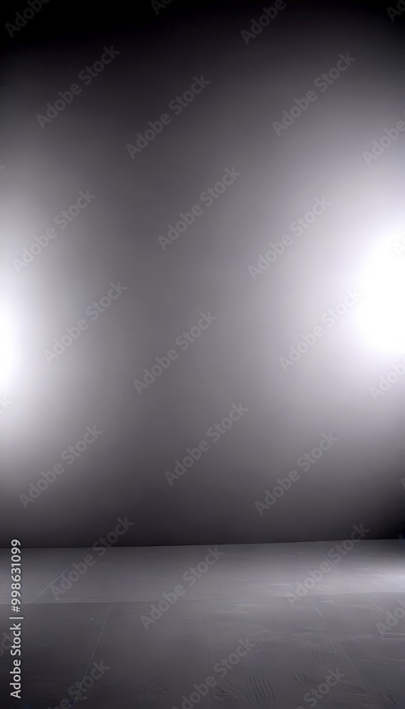 Poster A dark, empty room with a flat, gray floor and two light sources on either side, creating a sense of depth and perspective