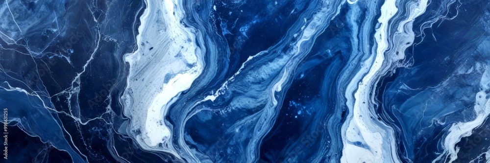 Aufkleber a close-up view marble surface with a swirling pattern of blue and white hues, creating a sense of movement and depth