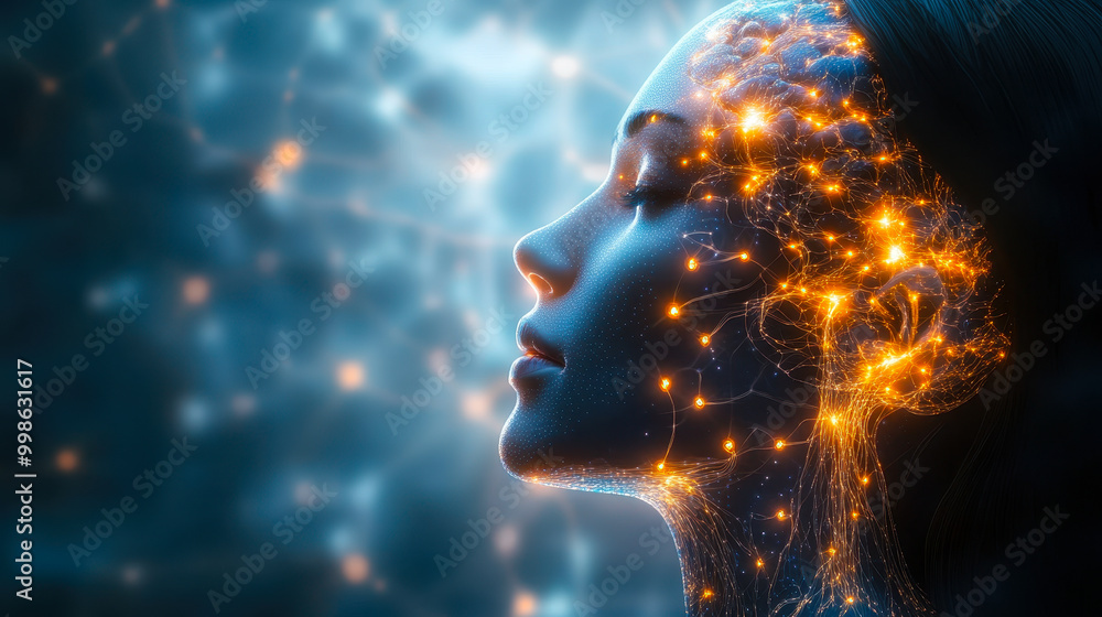 Poster artificial intelligence deep learning human mind connection conceptual image of brain and nervous sy