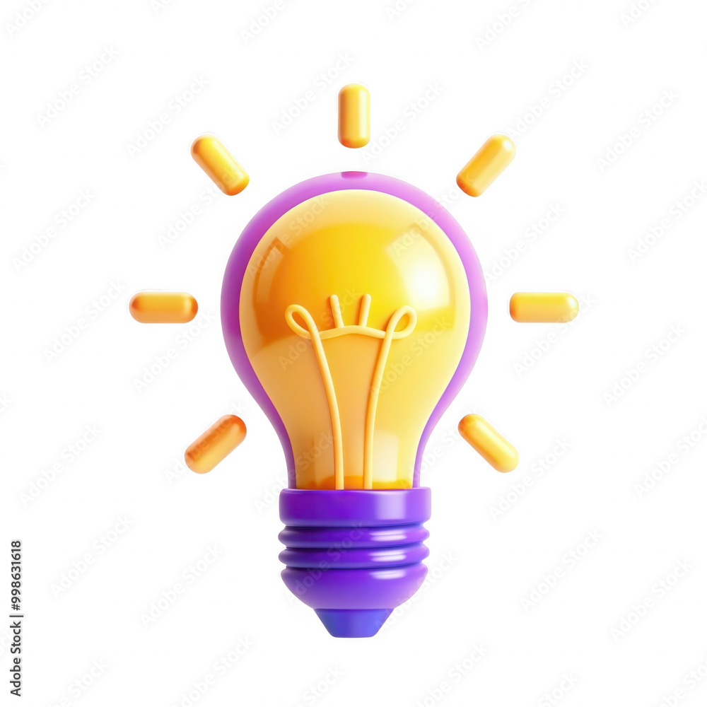 Poster a colorful 3d rendering of a light bulb with rays emanating from it, symbolizing brightness and inno