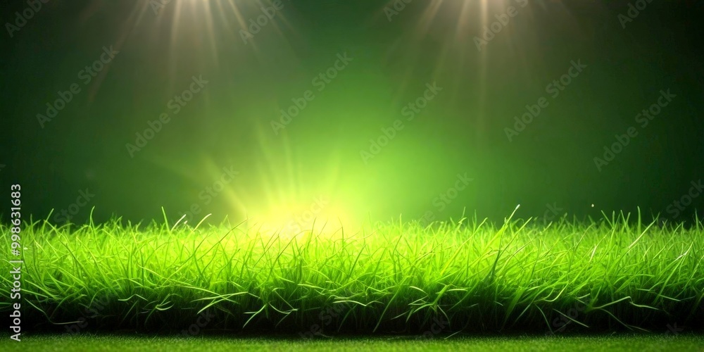 Poster a lush, verdant field of grass bathed in a soft, ethereal glow, with rays of light shining down from