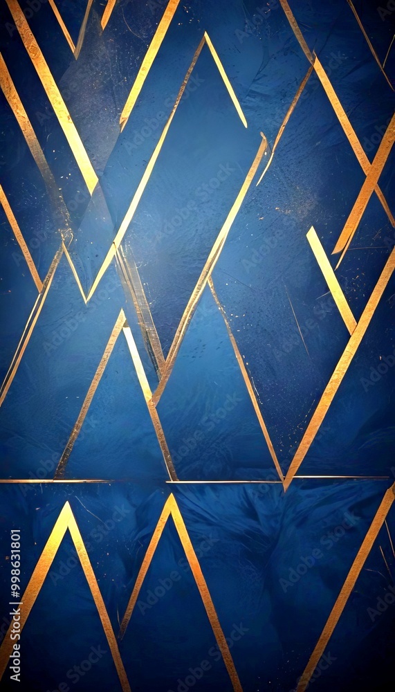 Aufkleber a dark blue background with a geometric pattern of intersecting diagonal lines in gold, creating a sense of depth and movement