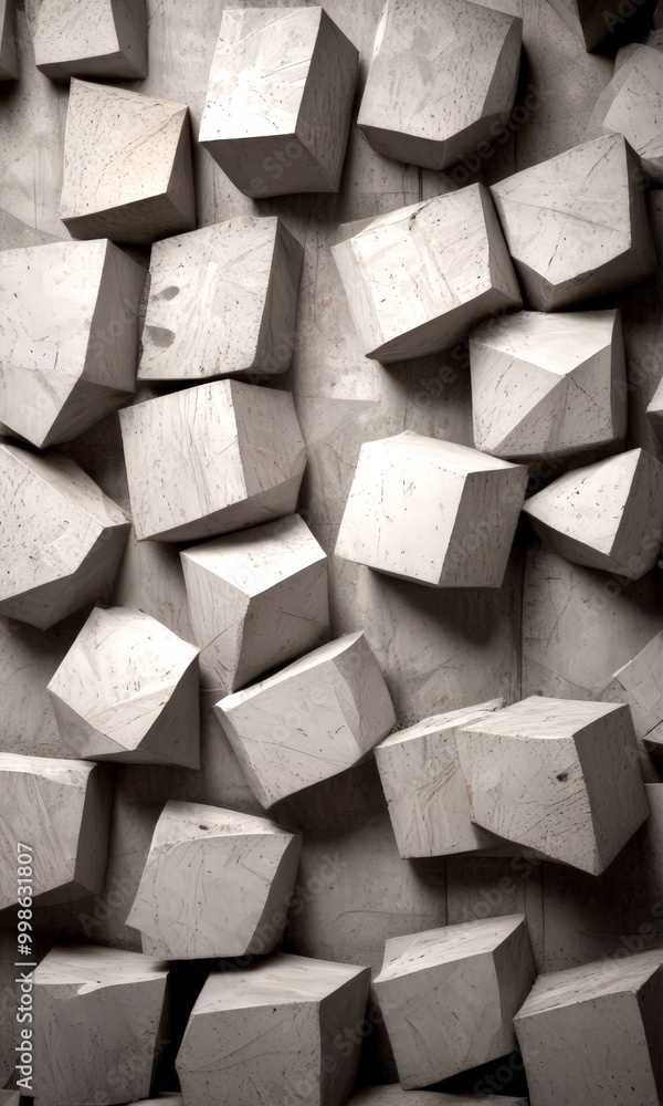 Aufkleber a close-up view collection of gray cubes arranged in a grid-like pattern against a textured gray background