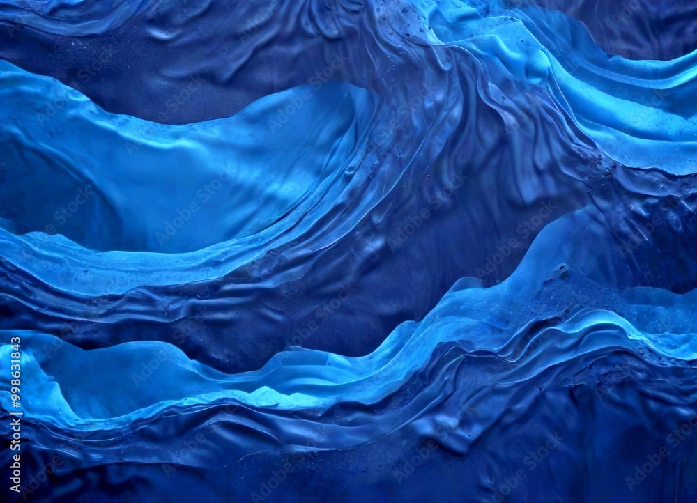Poster a close-up view textured surface, possibly a rock or a stone, with a dark blue hue the surface exhib
