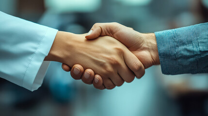 Doctor and Patient Handshake in Modern Medical Hospital, Healthcare and Trust, Close-up Handshake in Medical Setting, Professional Interaction in Healthcare Concept, Patient-Doctor Relationship