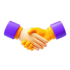 A colorful 3D rendered image of two cartoon hands shaking, symbolizing agreement or partnership. The scene is bright and engaging, perfect for illustrating collaboration.