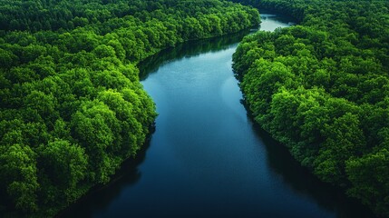 Fototapeta premium Serene Natural Landscape with Vibrant Colors and Lush Vegetation Under a Clear Blue Sky