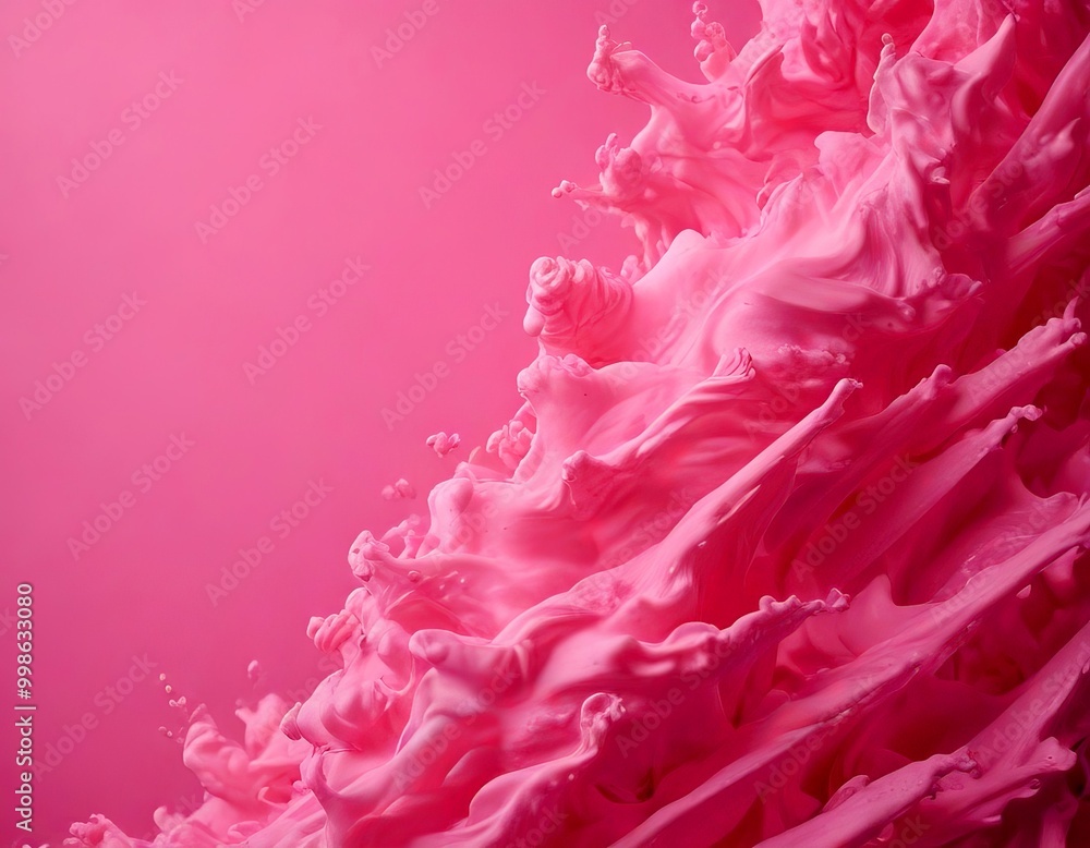 Aufkleber a close-up view pink, wavy substance that appears to be foam or a similar material, with a gradient effect transitioning from a lighter shade at the top to a darker one