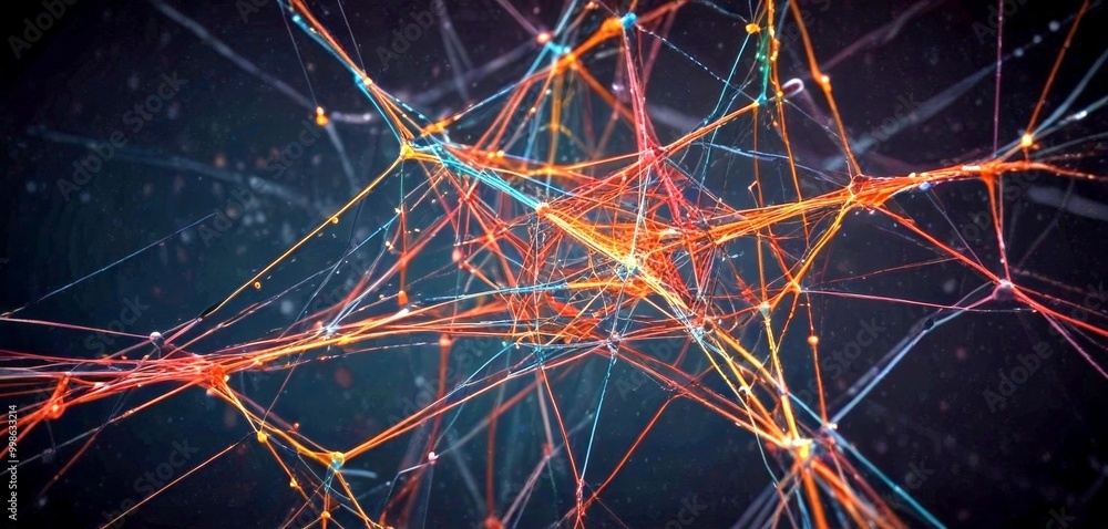 Leinwandbilder a complex network of interconnected lines and dots, creating a visually striking abstract pattern against a dark background