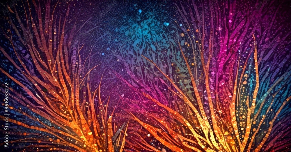 Aufkleber a vibrant abstract pattern with a mix of orange, purple, and blue hues, creating a dynamic and visua