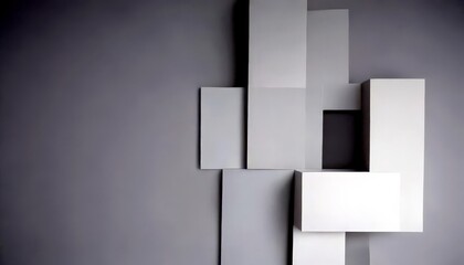 a minimalist geometric composition featuring a series of white rectangular shapes arranged in a vertical line, with a small rectangular opening in the center