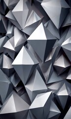 Fototapeta premium a close-up view complex arrangement of numerous gray, triangular pyramids and cubes, creating a visually striking and abstract pattern