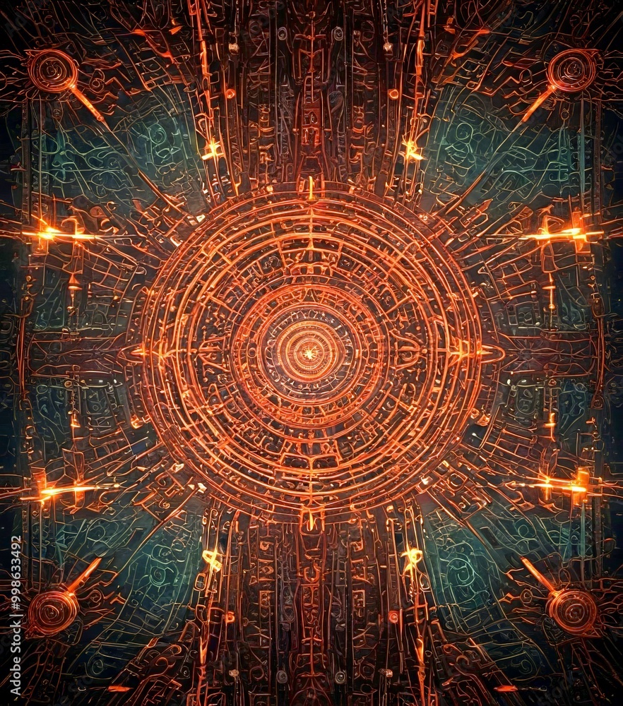 Aufkleber a digital art piece featuring a complex, symmetrical design with a central circular motif surrounded