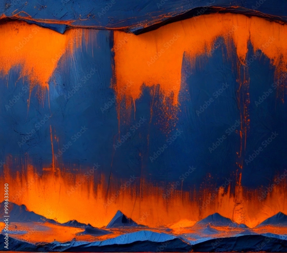 Poster a striking abstract landscape with a gradient of blue and orange hues, creating a sense of depth and