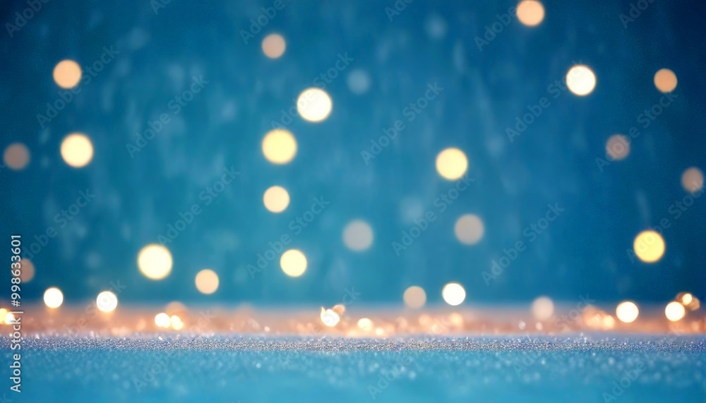 Aufkleber a blurred blue background with scattered white and yellow lights, creating a bokeh effect