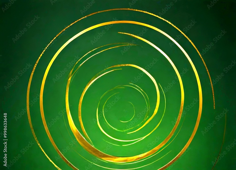 Poster a dark green background with a spiral pattern of gold lines, creating a visually striking and abstract design