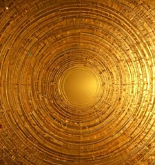 Naklejka premium a circular pattern of golden circles, with a central golden circle surrounded by concentric circles of varying sizes, creating a visually striking and intricate design