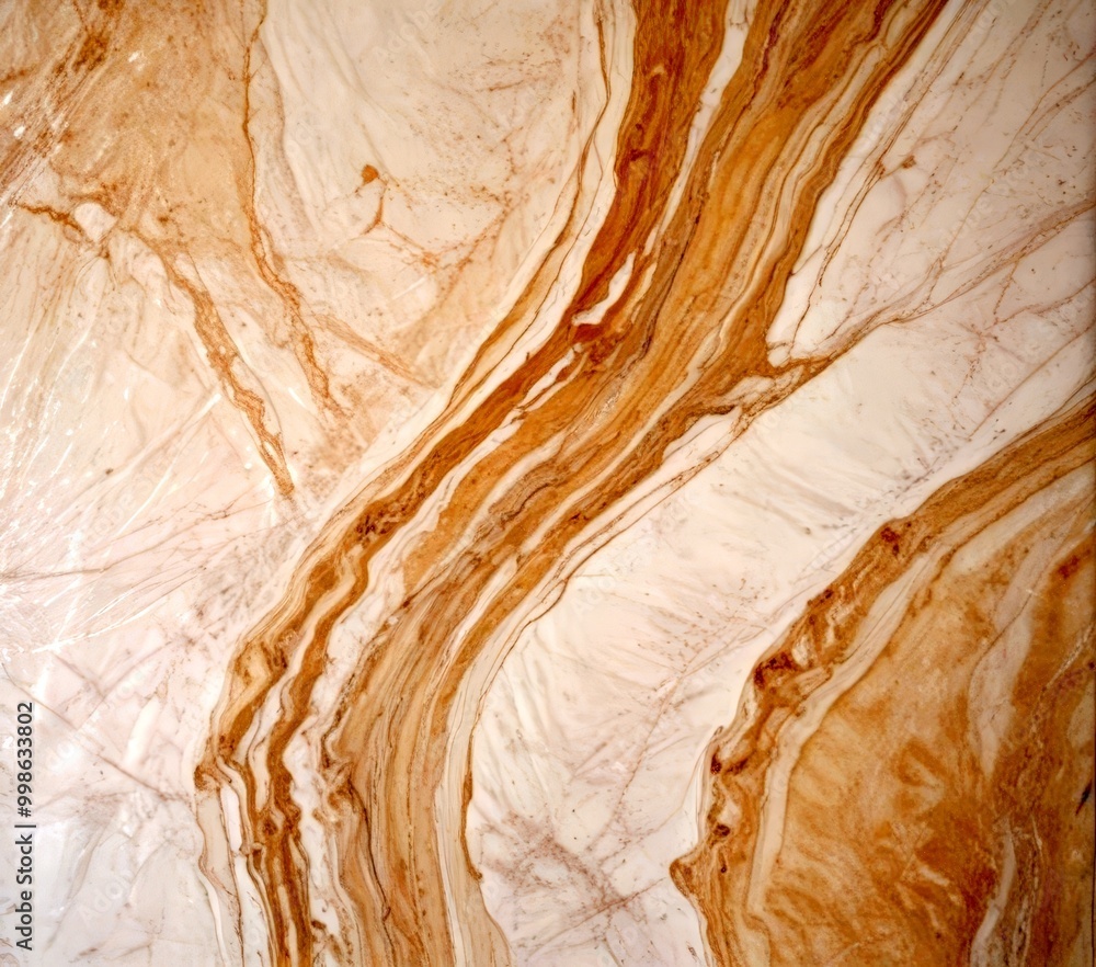 Aufkleber a close-up view marble surface with a swirling pattern of light and dark brown hues, creating a sens