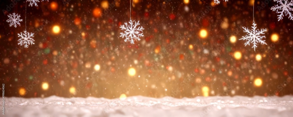 Aufkleber snowflakes float gently in the air, their intricate patterns illuminated by a warm, golden glow agai