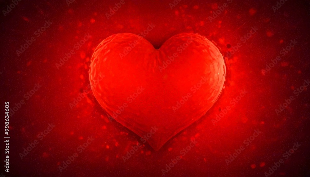 Poster a red heart-shaped object is centered against a dark red background with a subtle glow effect