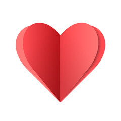 Sticker of a red paper heart with a shadow on a white background. Cartoon heart icon. Vector EPS 10.