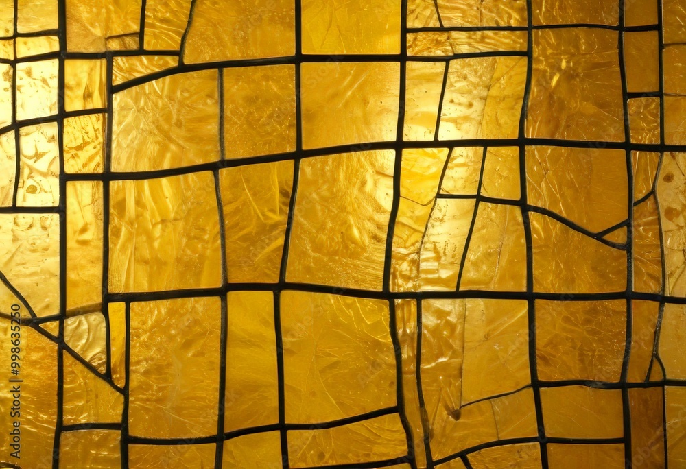 Aufkleber a close-up view gold-colored stained glass window, with a grid-like pattern of intersecting lines and a textured surface