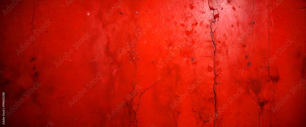 Poster A close-up view red wall with a cracked and chipped surface, creating a textured and aged appearance