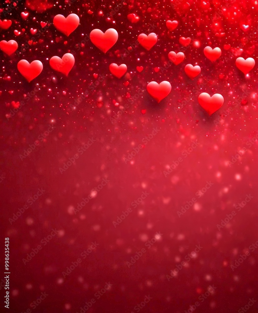 Aufkleber red hearts floating against a dark red background with a subtle sparkle effect