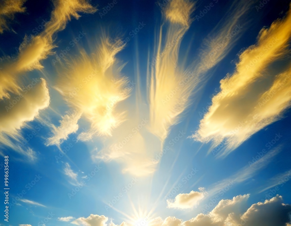 Aufkleber a breathtaking view clear blue sky with fluffy white clouds, where the sun is shining brightly, crea