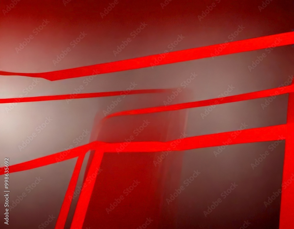 Poster Abstract with red and black lines and shapes, creating a sense of depth and movement