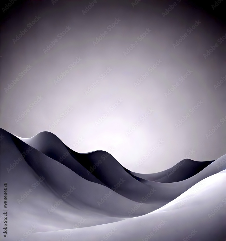 Poster a minimalist desert landscape, featuring undulating sand dunes in a monochromatic color scheme
