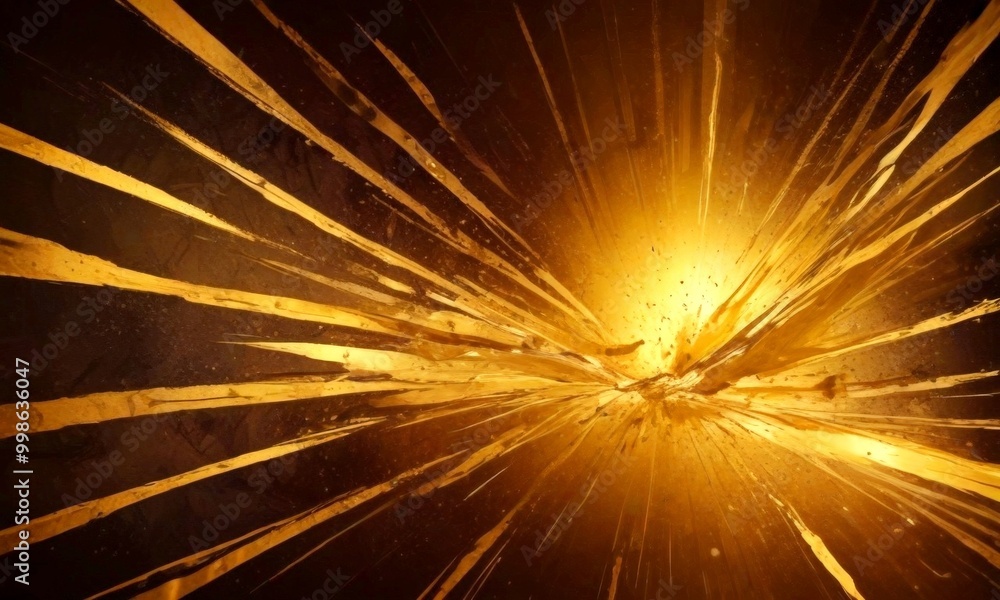 Poster a dynamic explosion with radiating golden light and sharp, jagged lines, creating a sense of movement and energy