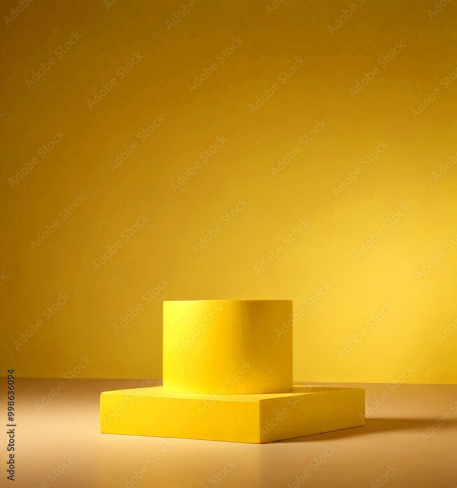Aufkleber A yellow cylindrical object rests on a square base against a gradient yellow background