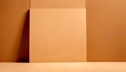 A minimalist composition featuring a square piece of light brown paper against a beige background