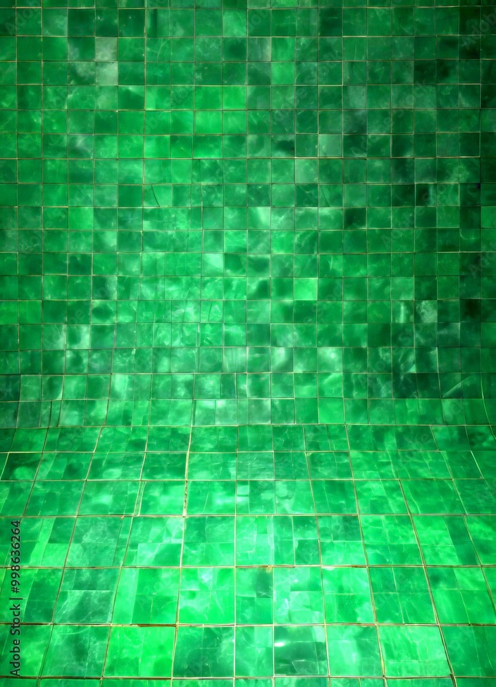 Fototapete a grid-like pattern of square tiles in a vibrant green color, creating a visually striking and uniform background