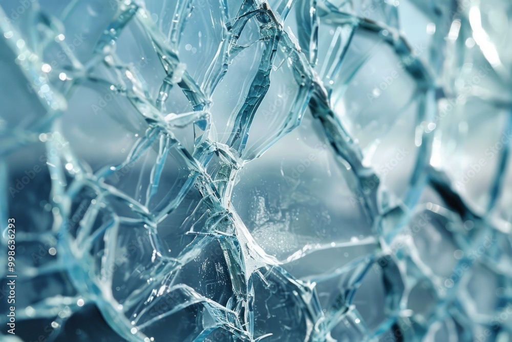Poster cracked glass is reflecting sunlight and creating an abstract pattern