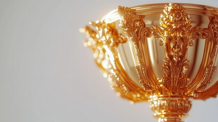 opulent golden trophy gleams against pristine white backdrop intricate details catch light creating dazzling reflections symbol of achievement and excellence exuding prestige and celebration