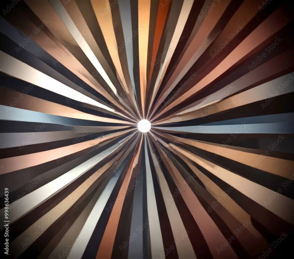 Poster radiating light: a radial pattern of dark and light brown lines radiates outwards from a central whi