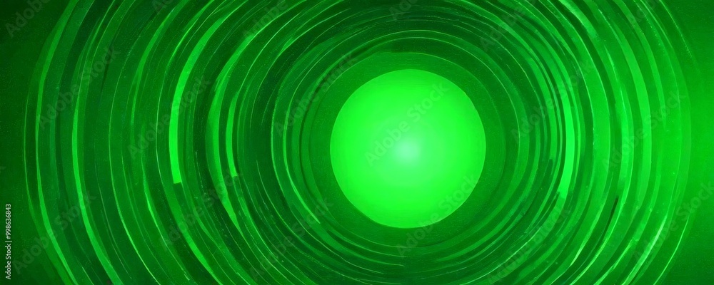 Poster a circular pattern of green lines and a glowing green circle in the center, creating a visually striking and abstract composition