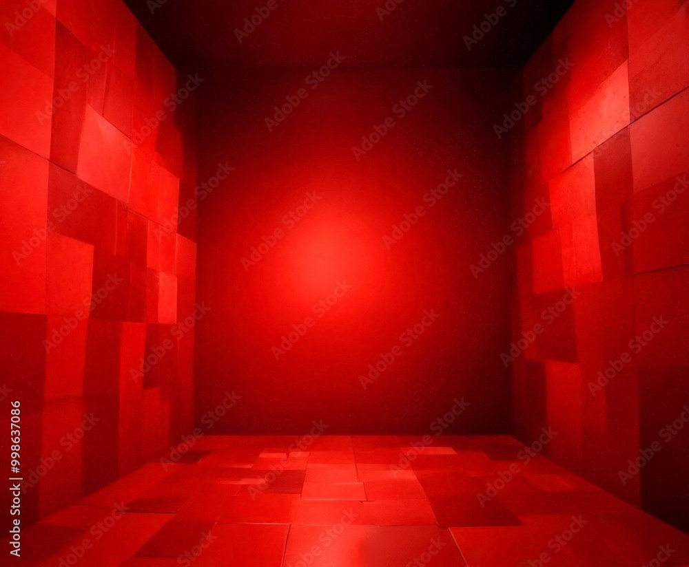 Poster a dimly lit, red-tiled room with a large, central light source illuminating the space