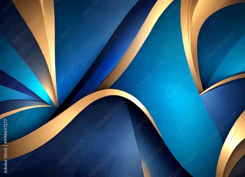 Aufkleber a striking abstract composition of overlapping curved lines in shades of blue and gold, creating a sense of depth and movement