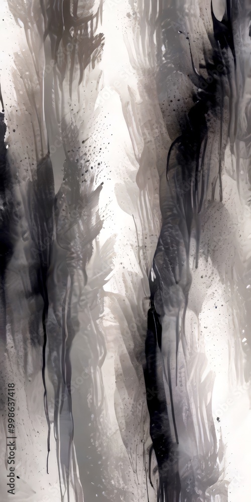Poster an abstract painting featuring a dark, moody color palette with a sense of depth and movement The has used a technique of dripping or splattering paint