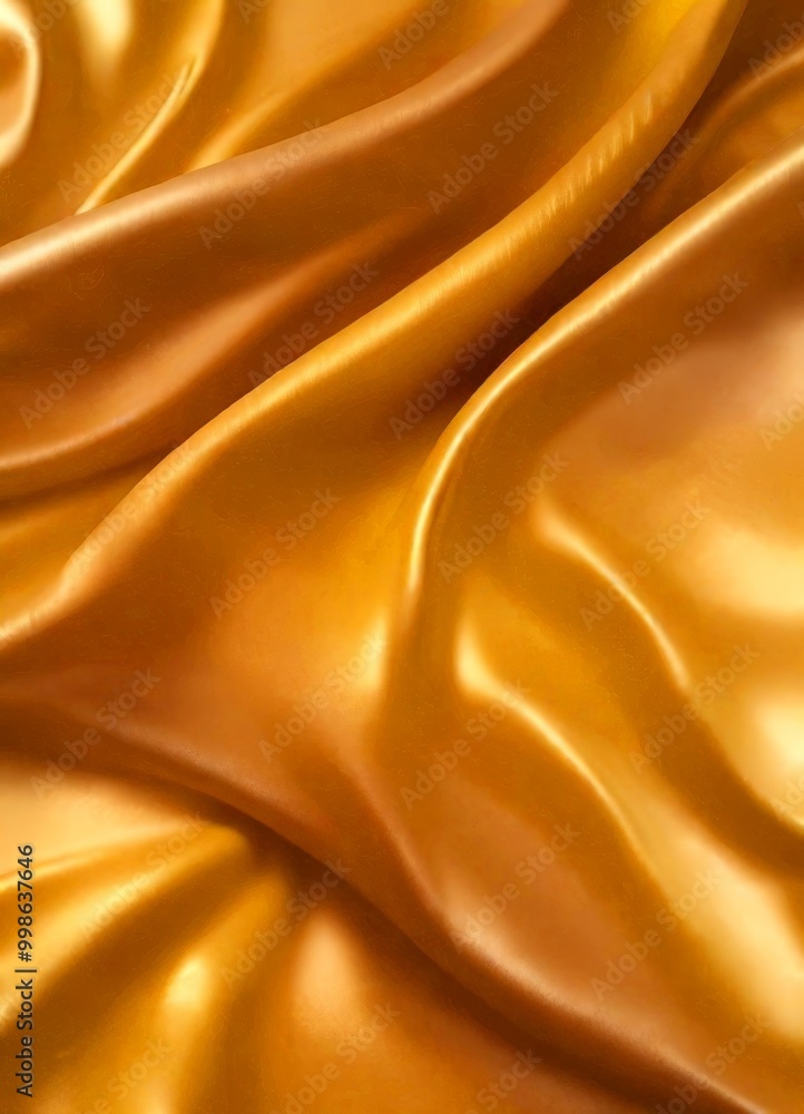 Poster a close-up view shiny, golden fabric with a smooth, flowing texture