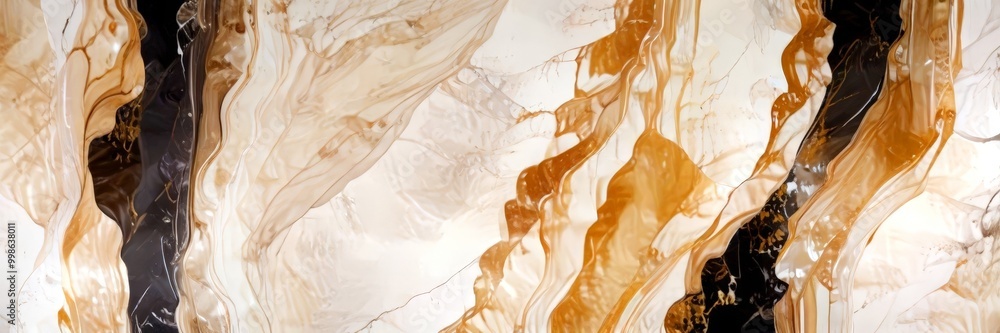 Poster Abstract Artwork: A fluid composition of swirling lines and shapes in shades of brown, black, and white, creating a dynamic and captivating visual experience