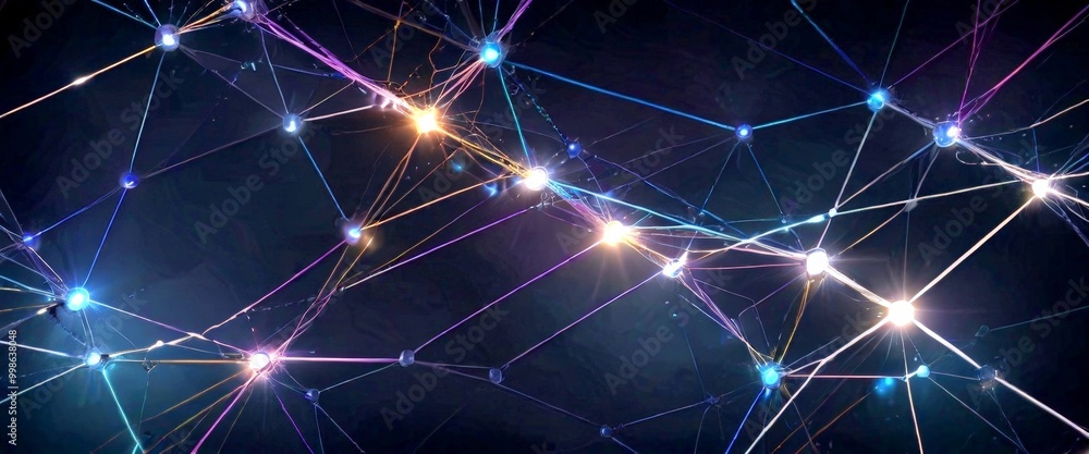 Aufkleber a complex network of interconnected lines and points, creating a visually striking abstract pattern against a dark background