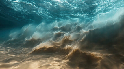 powerful ocean current moves sand and life beneath surface, creating mesmerizing underwater scene filled with dynamic waves and textures