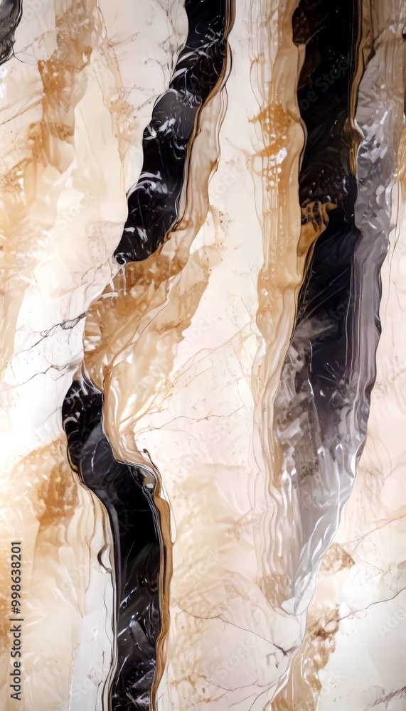 Poster a close-up view marble surface with a striking abstract pattern created by the interplay of light and shadow The marble exhibits a range of colors, including shades