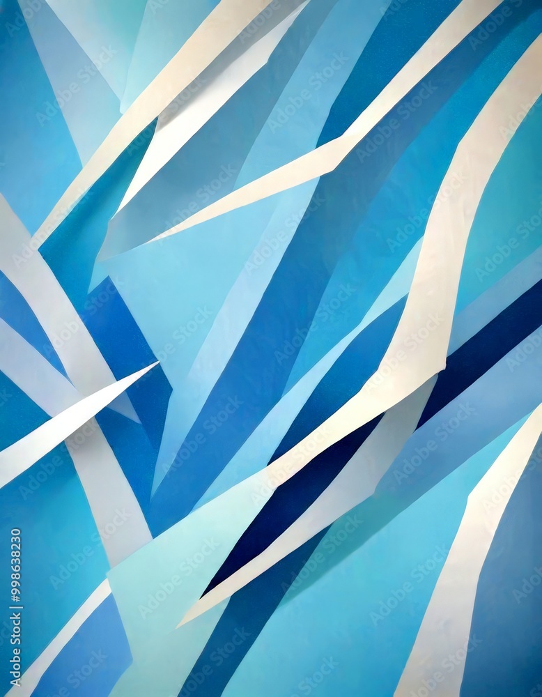 Leinwandbilder an abstract composition featuring overlapping white and blue geometric shapes, creating a sense of d