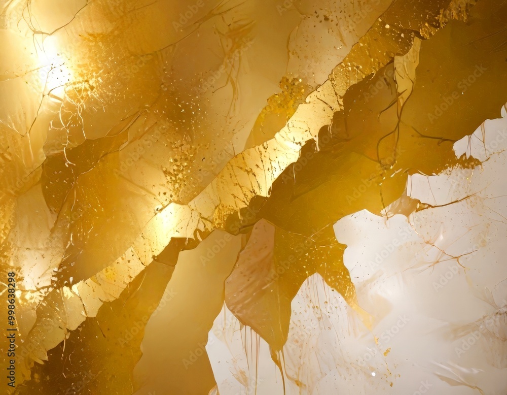 Poster a close-up view textured surface with a golden, cracked pattern the golden color is prominent, creat