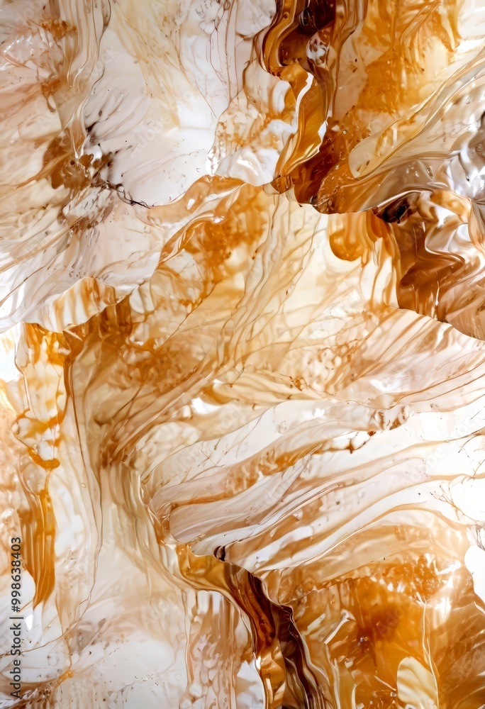 Poster an abstract painting featuring a swirling pattern of brown, white, and beige colors, creating a sense of movement and depth